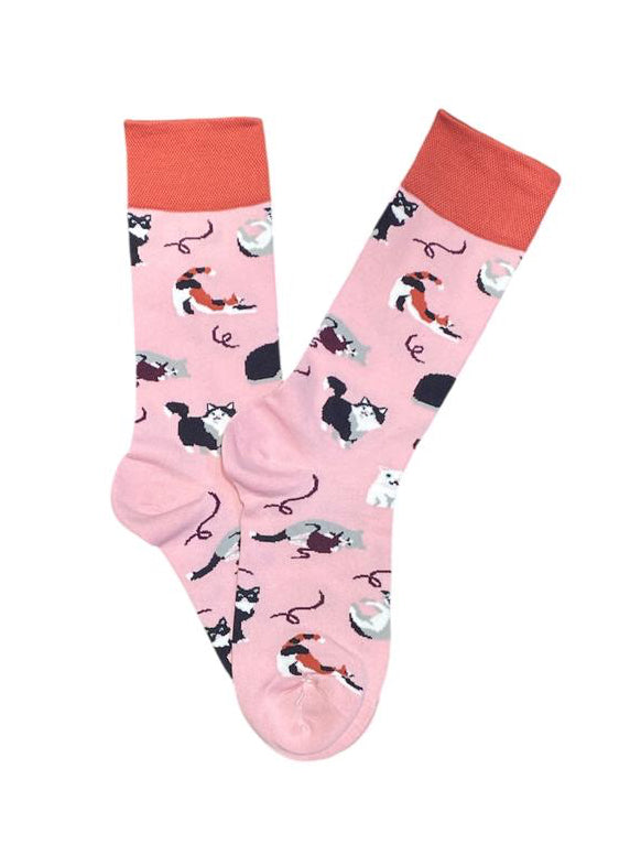 Calcetines Largos de Gatos Fondo Rosado