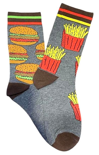 Calcetines Largos Asimétricos de Hamburguesa y Papas Fritas
