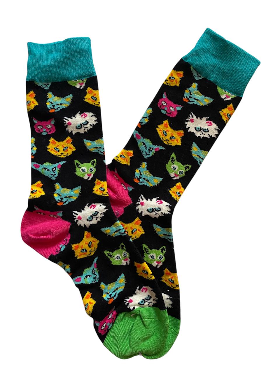 Calcetines Largos de Caras de Gatos Colores