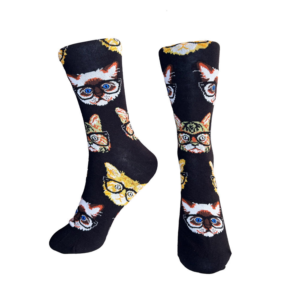 Calcetines Largos de Gatos con Lentes