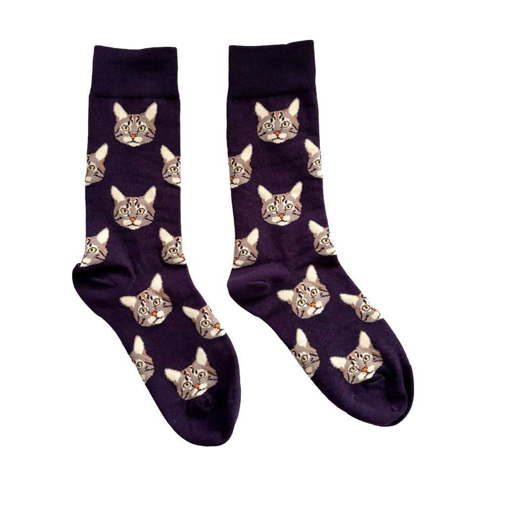 Calcetines Largos de Caras de Gato Morado