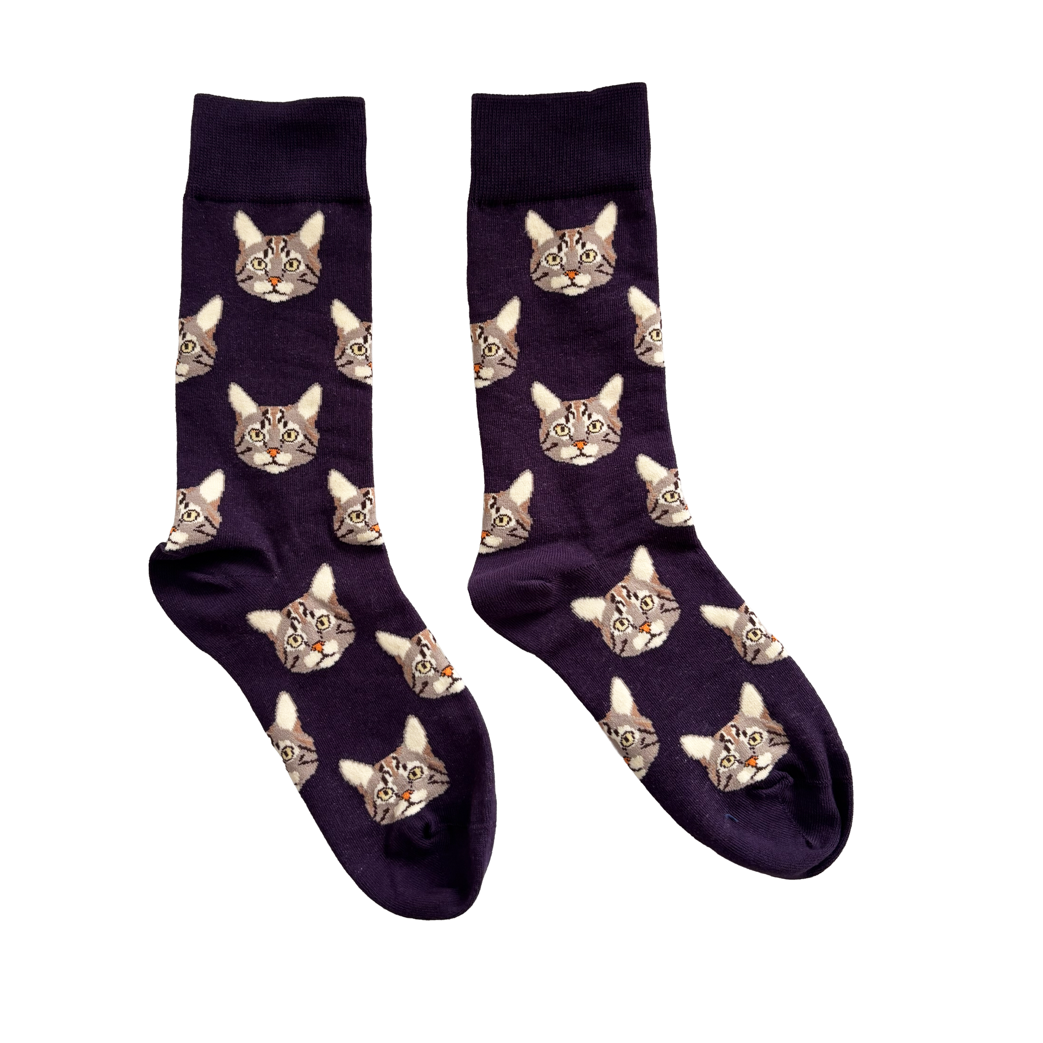 Calcetines Largos de Caras de Gato Morado