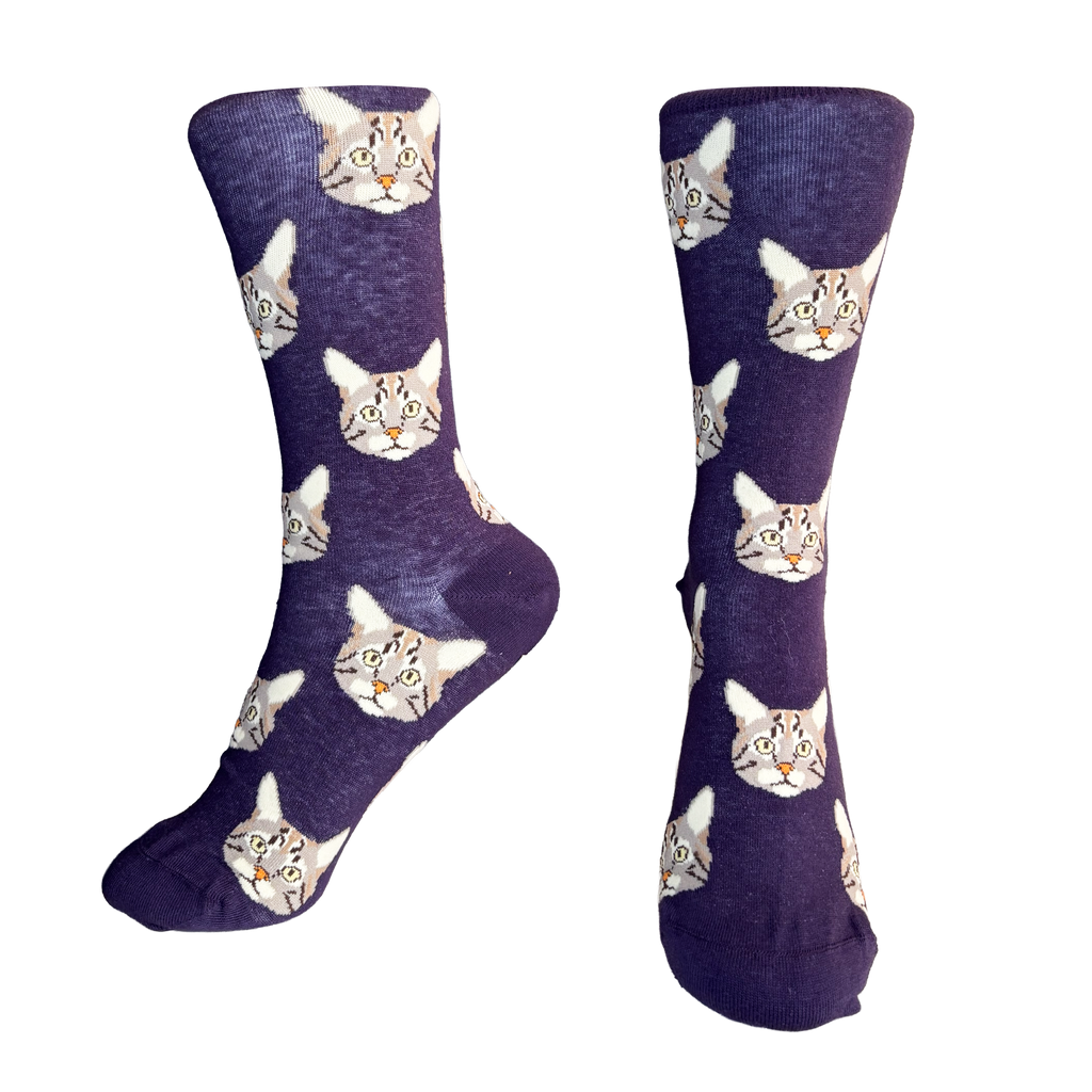 Calcetines Largos de Caras de Gato Morado