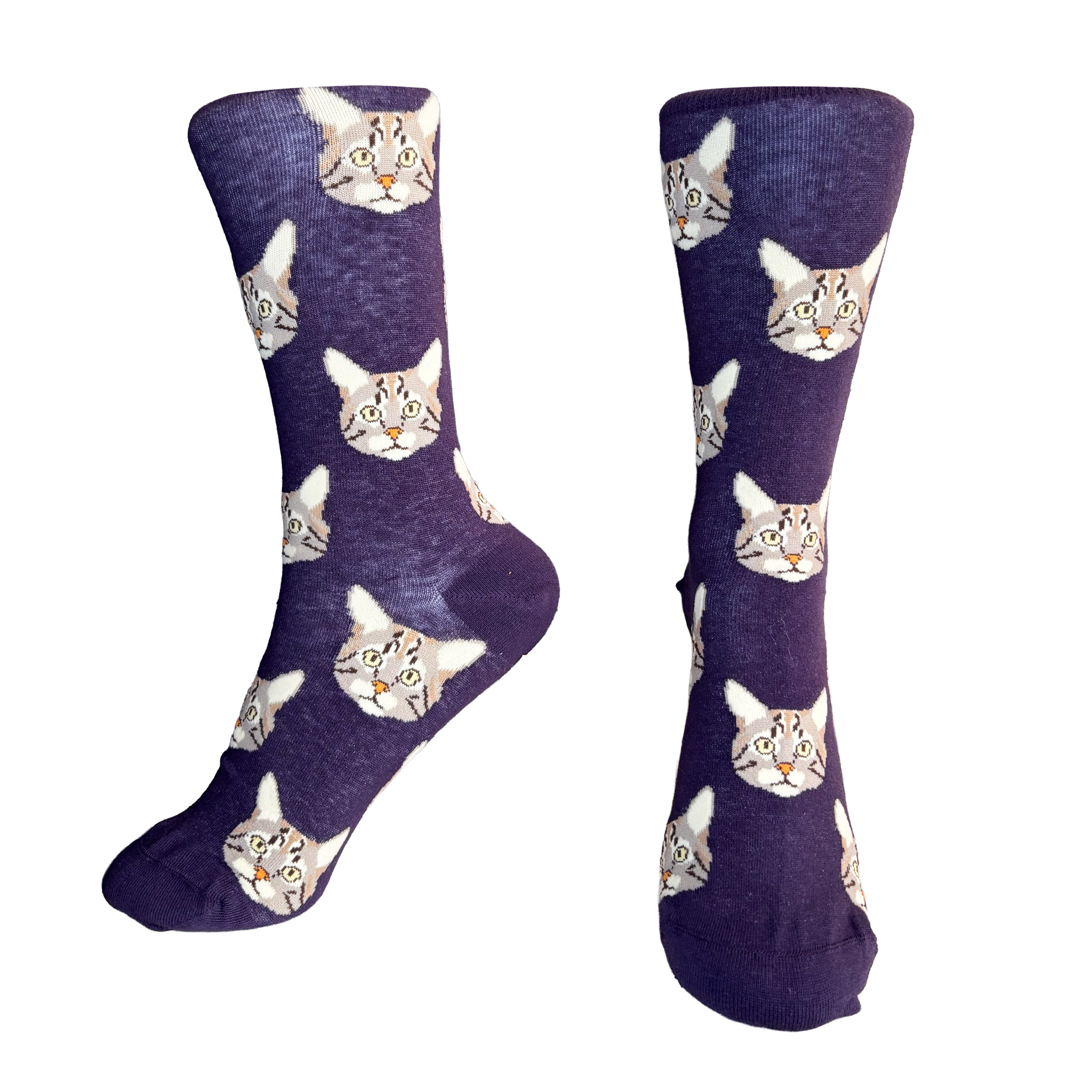 Calcetines Largos de Caras de Gato Morado
