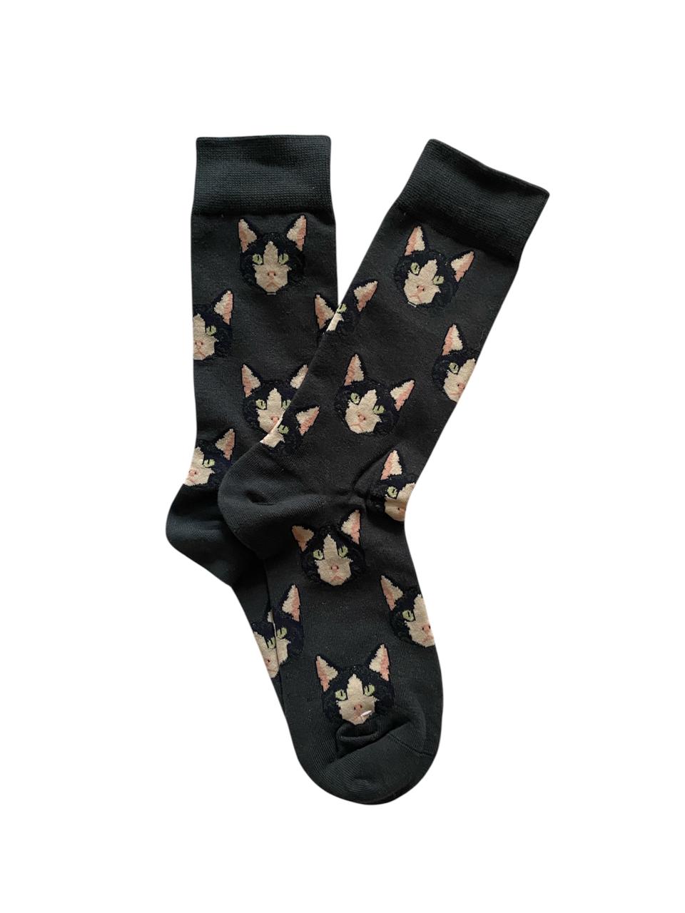 Calcetines Largos de Cara de Gatos fondo gris